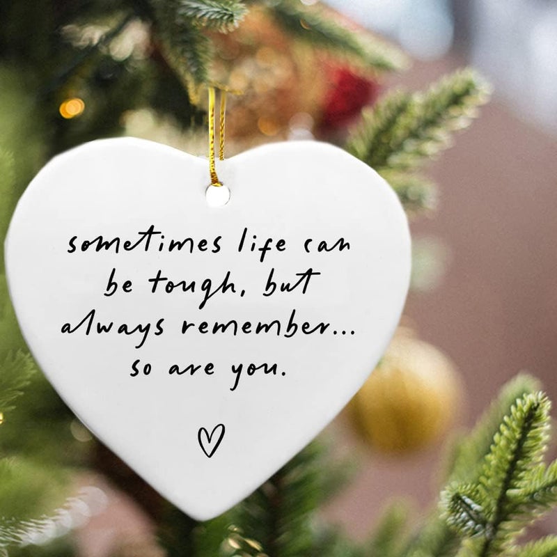 WCDHOR Sometimes Life Can Be Tough, Stay Strong, Thinking Of You, Sympathy Gift, Motivational Ceramic Gift, Friends Apart, Family Apart, Send Love, Sympathy Keepsake, Heart Hanging Decoration - Image 5